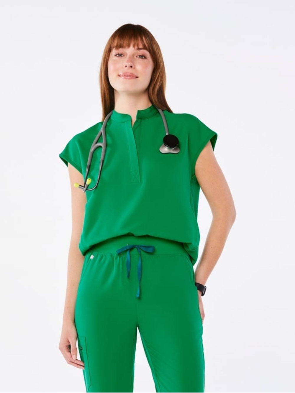 FIGS Women’s Green Split-Neck Tunic Top